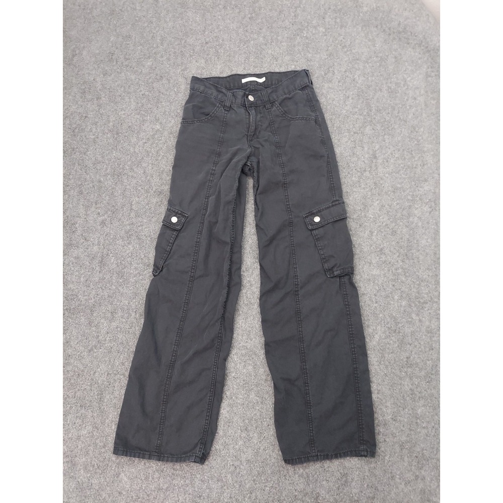 Levis Superlow Cargo Pants Womens 24x32 Black Cotton/Linen Wide Leg